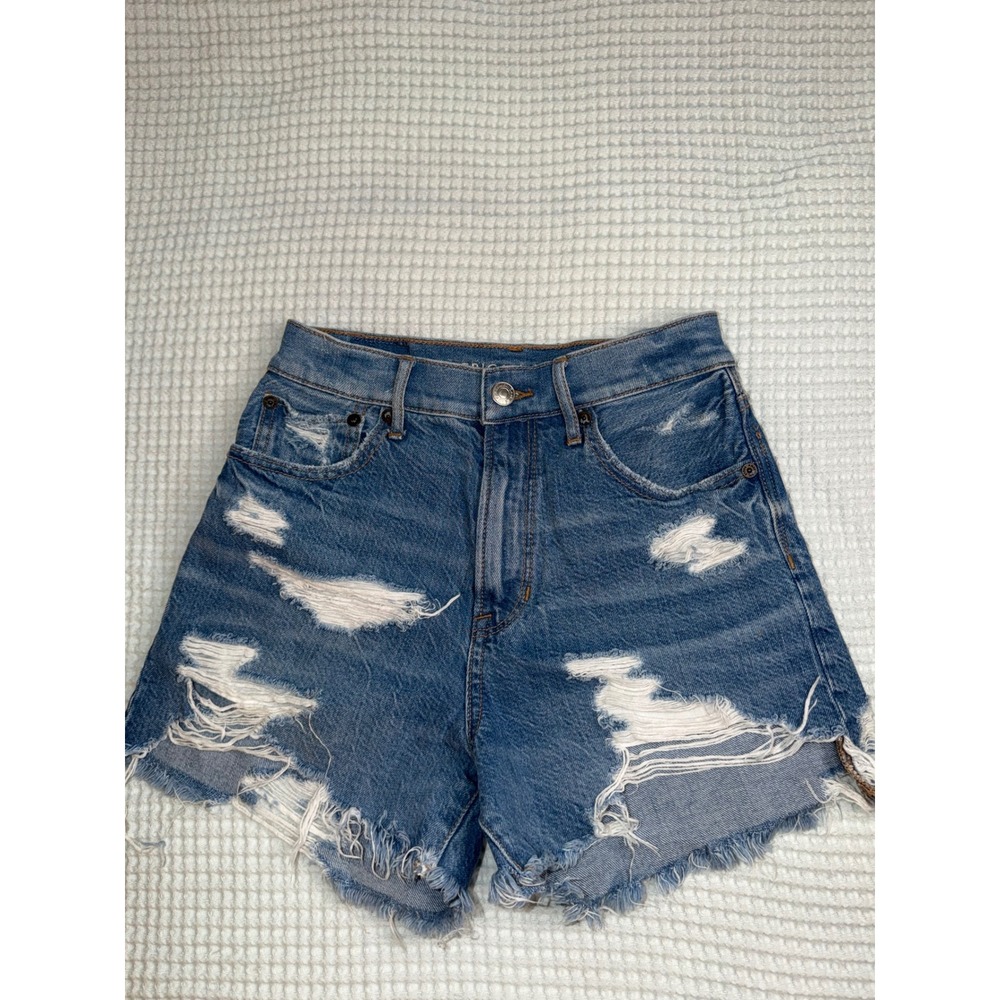 American Eagle Denim Shorts Womens 00 Blue Distressed High Waisted Raw Hem